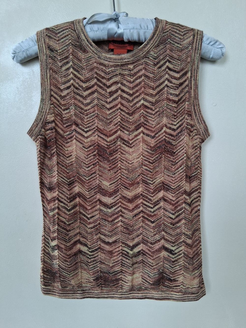 Sleeveless Chevron Knit Top - Brown/Multi